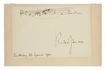 STRAUSS, RICHARD. Autograph Musical Quotation Signed, two bars from Also sprach Zarathustra,